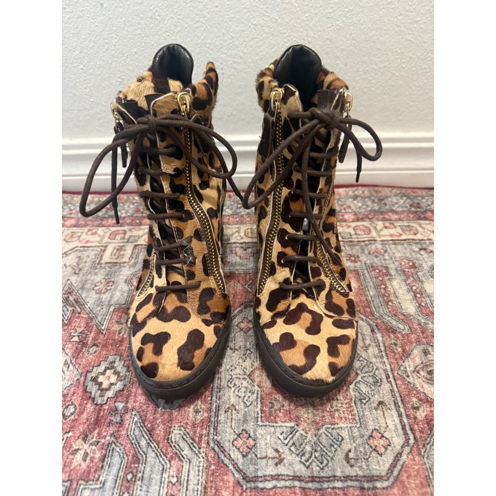 Fred Segal Feet Women's Leopard Hair Calf Hair Wedge Boots Size S / 38 / US 7.5